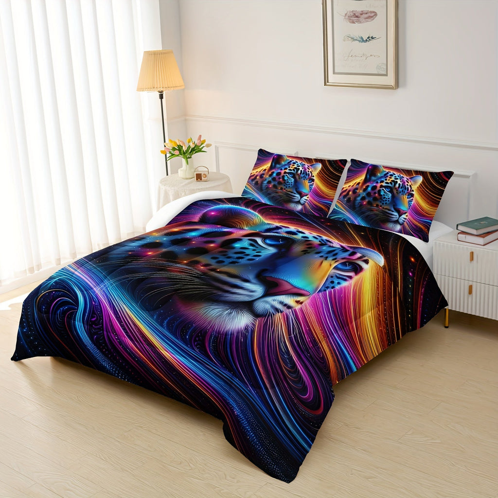 Leopard Comforter Set Rainbow Comforter, Cheetah Printed Bedding Set, Colorful Animal Duvet Set With 1 Comforter And 2 Pillowcases