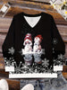 snowman shirt - Women's Snowman & Snowflake Print V-Neck T-Shirt - Casual Long Sleeve - Cozy Christmas Cheer All Year