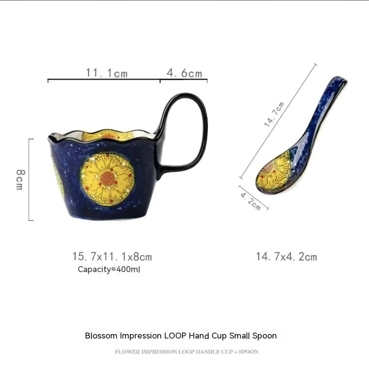Handmade Large Capacity Painted Irregular Breakfast Cups For Household Use