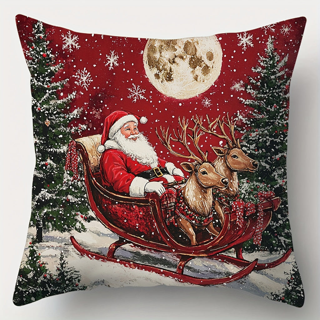 Contemporary Style Christmas Throw Cushion Covers Set of 4, Hand-Washable, Zippered, Woven Polyester Decorative Case for Sofa and Living Room, Festive Holiday Prints - 17.72x17.72 inches (No Insert)