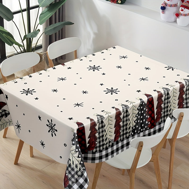 Christmas tablecloth - Disposable Christmas Tablecloth - Festive Red & Black Plaid Christmas Tree Design - Holiday & Winter Table Decorations - For Christmas, New Year & Festive Gatherings - Easy & Festive Table Cover - Deck Your Halls in Style