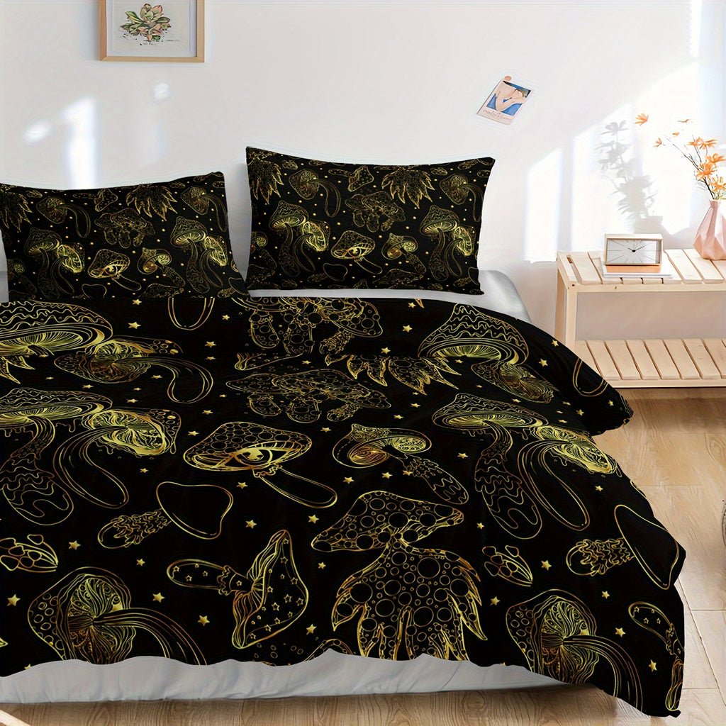 3pcs Mushroom Print Bedding Duvet Set, Suitable For Bedroom, Guest Room Soft And Comfortable Comforter Set, Gift For Family And Friends (1*Comforter+ 2*Pillowcase, Core Not Included)