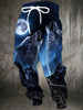 Men's Roaring Wolves & Moon Print Jogger Pants With Drawstring, Casual Sports Trousers As Gift