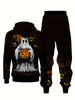 Men's Halloween Pumpkin Ghost Printed Fashion Novelty Pajamas Loungewear Set, Hoodie And Sweatpants Set, Long Sleeve Sweatshirts Jogger Pant 2 Piece Outfits For Men