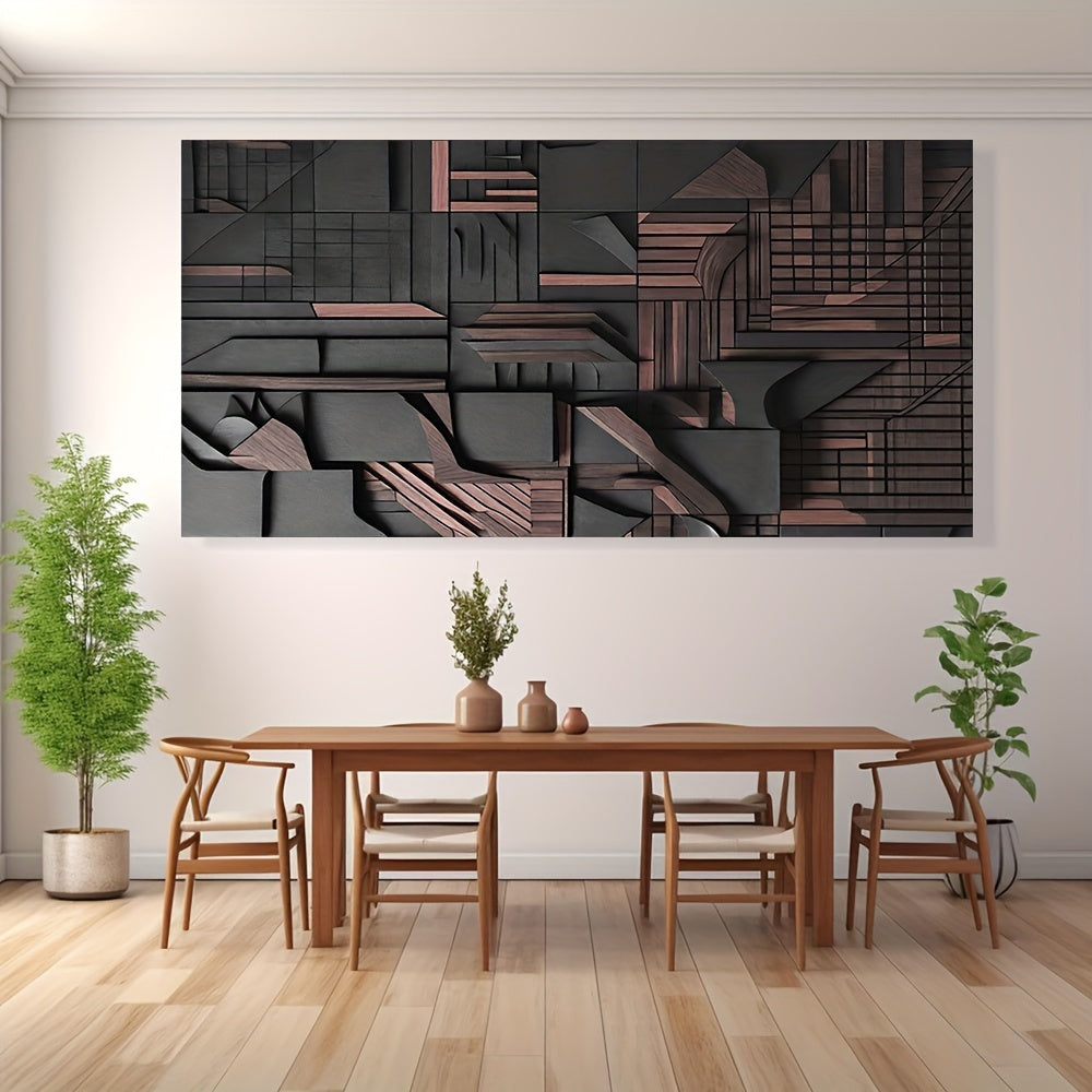 Modern Abstract Geometric Wooden Blocks Canvas Art, 23.62x47.24in - Frameless Wall Decor for Living Room, Bedroom, Office