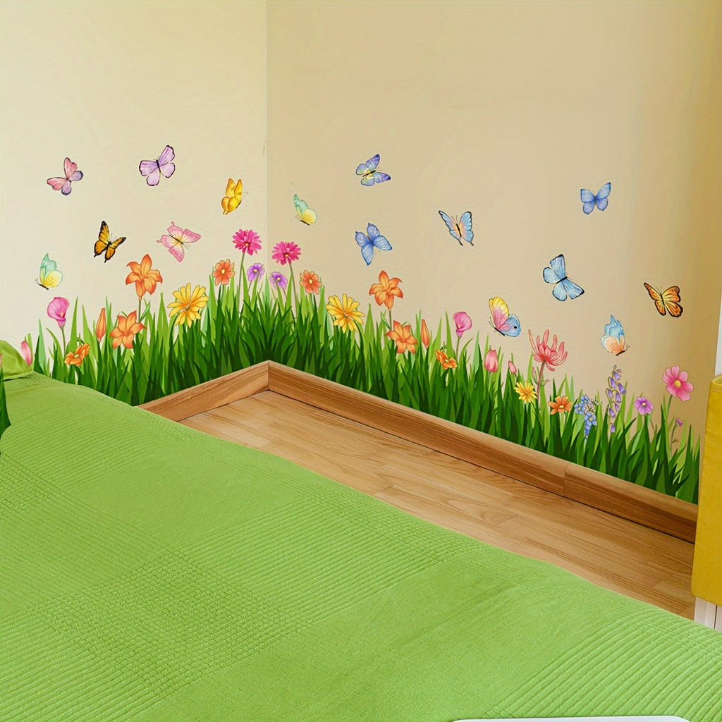 Springtime Butterfly and Flower Wall Stickers: 2 Sheets of 35.43*11.81inch for Room Decor - Self-Adhesive, Reusable, and Contemporary Design