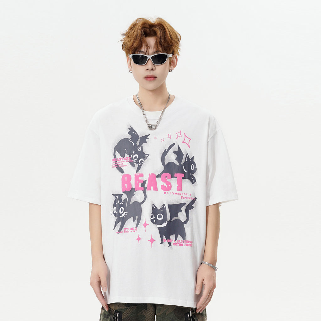 Kitten Men's Loose Casual Short-sleeved Top