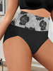 Elegant 5pcs High-Waist Tummy Control Panties with Rose Print - Breathable Cotton Blend, Non-See-Through Women's Underwear