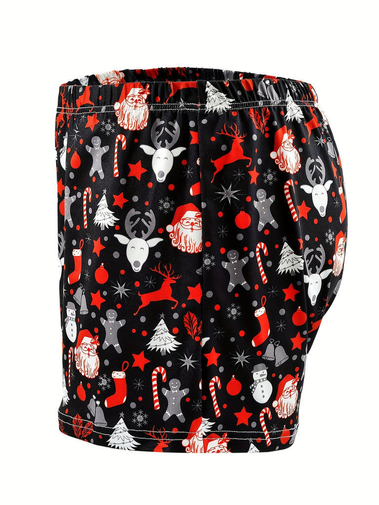 4pcs Men's Christmas Fun Print Long Boxer Briefs - Breathable, Quick-Dry Athletic Underwear for Home & Travel, Multiple Sizes