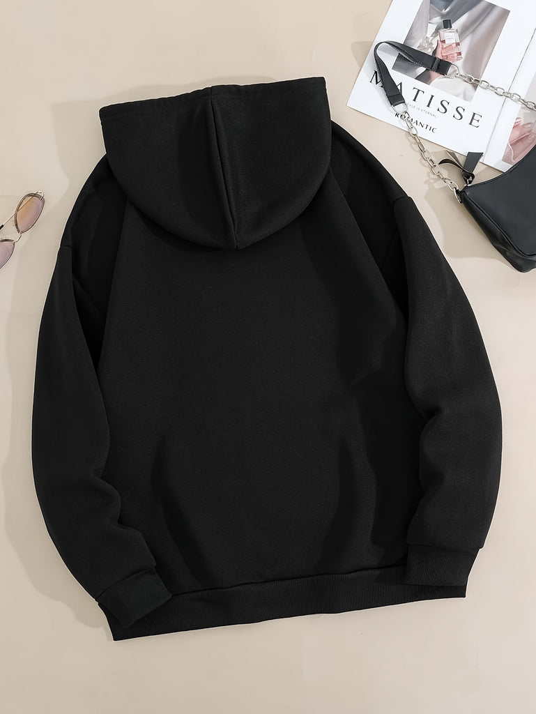 PLEASE USE IT Print Hoodie, Casual Long Sleeve Kangaroo Pocket Drawstring Hoodie Sweatshirt, Women's Clothing