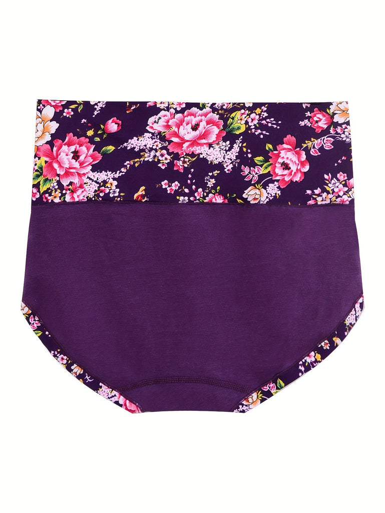 5pcs Comfy Floral Print Briefs, Stretchy Breathable Women's Lingerie & Underwear Intimates Panties