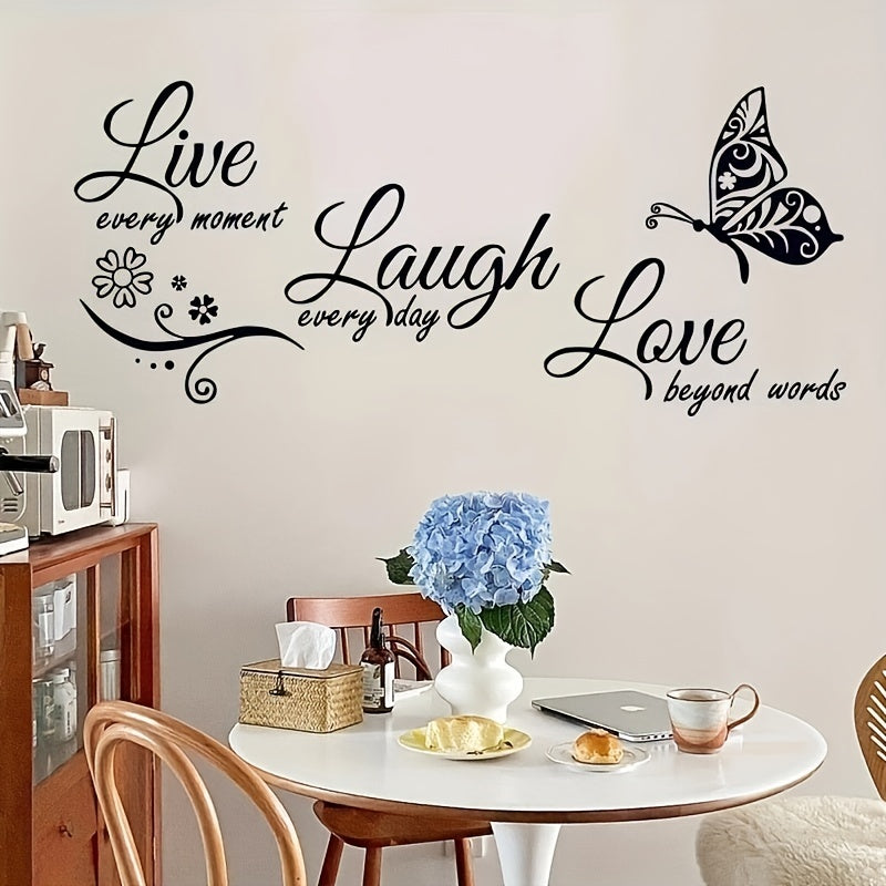 Live Love English Quote Creative Butterfly Wall Stickers - Young adults and interior designers - Embellishment, Feature, Patterned, Shape, Style, Theme, Substance, Finish, Reusability, Installation, Detachable - Suitable for Home Decor, Bedroom Decor,