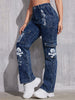 Carnaval Y2k Skull & Star & Letter Pattern Cargo Jeans - High-waisted, High Stretch, Loose Wide Leg Denim Pants - For Women - Perfect for Streetwear & Casual Occasions - Ideal Gift for Fashion-Forward Teens & Young Adults