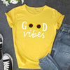 Letter Sunflower Print Ladies Short Sleeve O Neck Loose T Shirt Summer Ladies