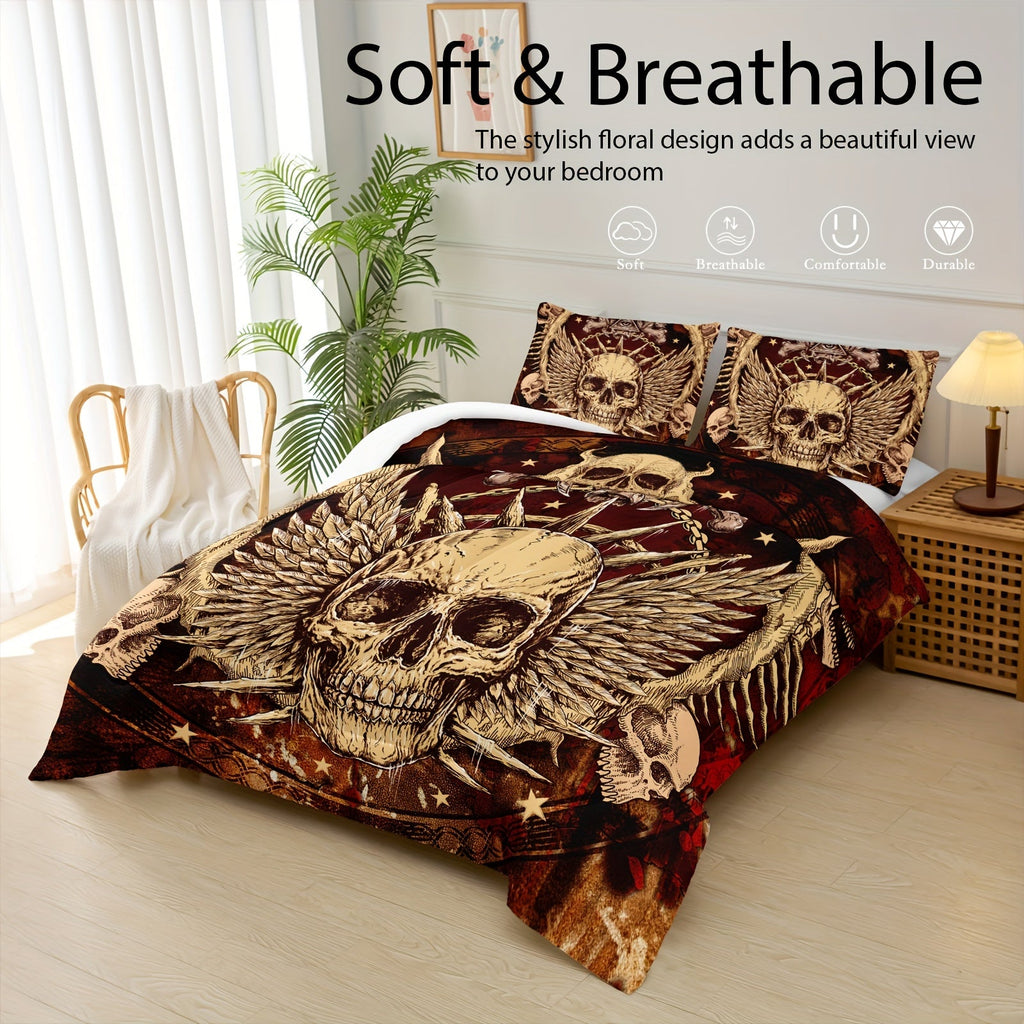 Black Skull Comforter Set, Skull Bedding Set, Victorian Gothic Comforter Set, Victorian Gothic Bedroom Decorations, 3 Piece Set (1 Bed Comforter + 2 Pillow Cases), Four Seasons Comforter, Soft Comforter And Breathable