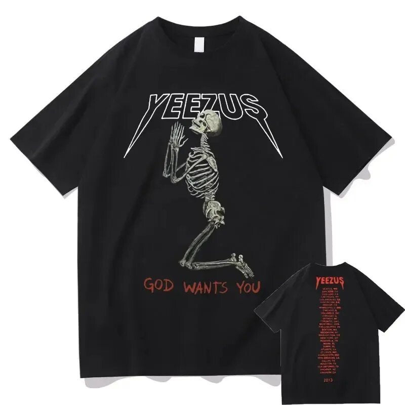 High Street Skull Money Printing Oversized Pattern  Gothic Cotton T-shirt Harajuku Couple Y2g Shirt Short Sleeve