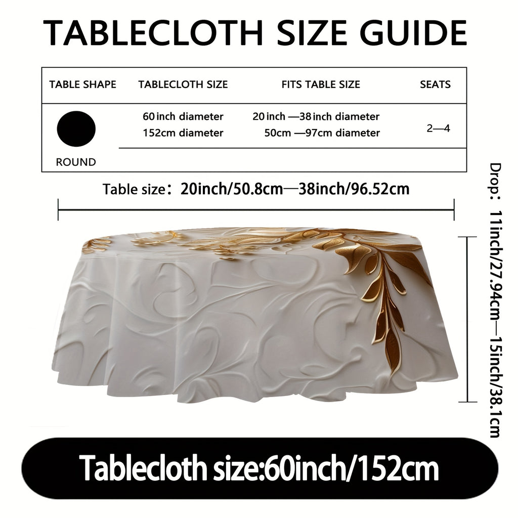 Versatile Round Tablecloth with Elegant Floral Design - Stain & Waterproof, Perfect for Parties, Home Kitchens, and Outdoor Events