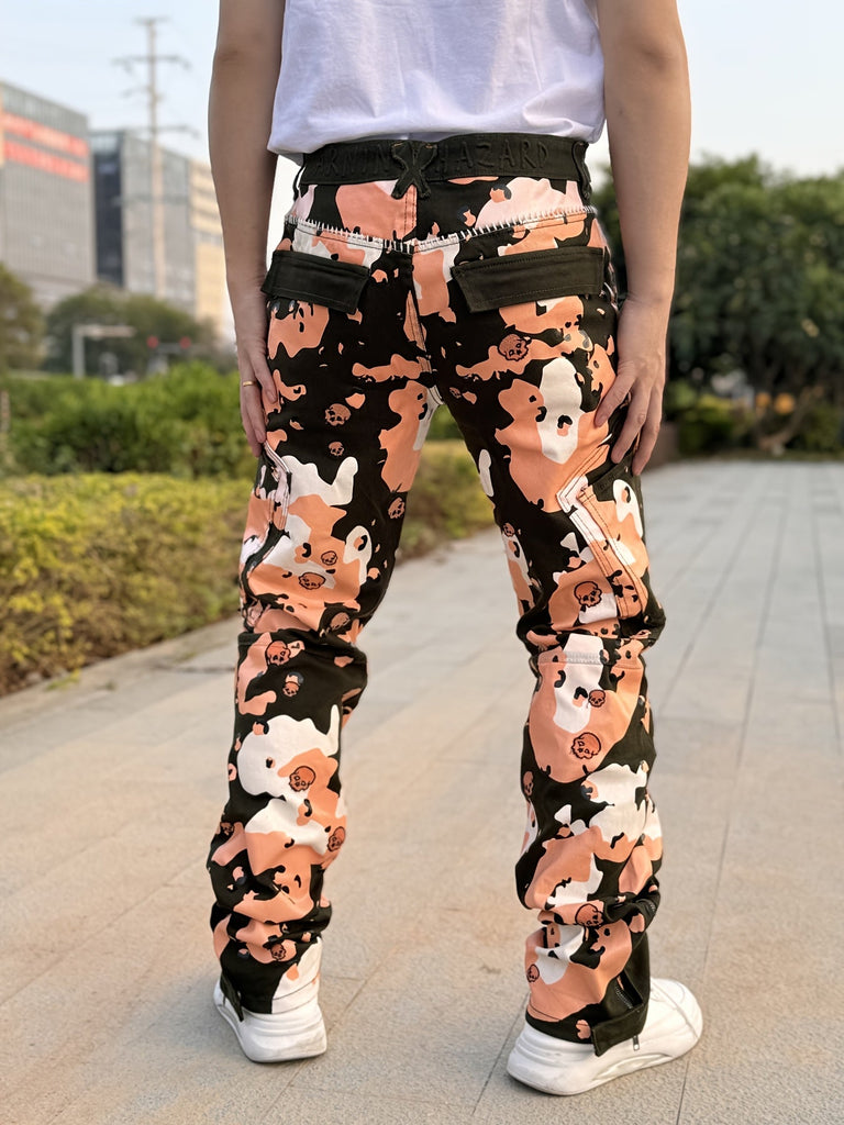 Men'S Fashion Skinny Jeans, Cotton Blend Stretch Twill, Regular Length, with Full Print and Embroidery, Dual Front Pockets, Back Zipper Pockets, Chain Hem, for All-Season Wear