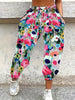 Floral Print Jogger Track Pants for Women - Casual Style with Pockets, Polyester Knit Fabric with Spandex Stretch, Comfortable Elastic Waistband, Suitable for Spring/Summer/Fall