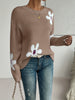 Floral Drop Shoulder Sweater for Women, Long Sleeve Crew Neck Pullover for Winter & Fall