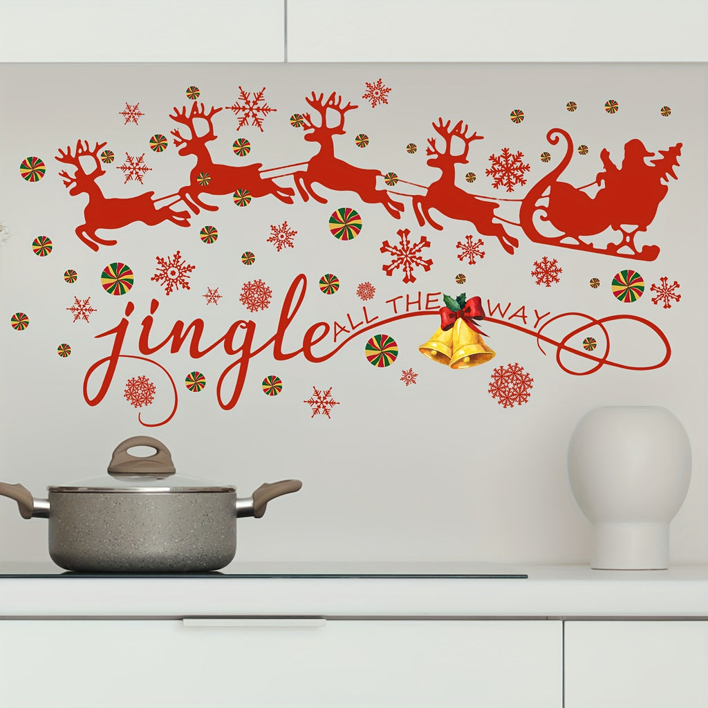 Christmas Cheer Wall Decals - Santa, Reindeer & Snowflake Designs | PVC Stickers for Bedroom, Living Room & Study | Festive Home Decor