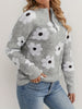 Floral Print Crew Neck Zipper Pullover Sweater, Long Sleeve Knitted Sweater for Women, Fall & Winter Casual Wear