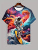 Men's Color Astronaut Pattern Printed T-shirt - Lightweight Short sleeved Round Neck, Perfect for Outdoor Adventure and Daily Style