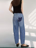 Women Mid Rise Barrel Jeans Heart Printed Wide Leg Denim Ankle Pants Vintage Baggy Boyfriend Jeans Streetwear