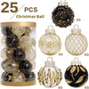 TROPOW 25-Pack Christmas Ornaments - Freestanding, Non-Electric, Featherless - Black & Golden Transparent Decor for Trees, Parties, Weddings