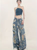 Vintage-Inspired High-Waist Wide-Leg Jeans for Women - Classic Retro Print, Cotton Blend, Machine Washable, High-end Fashion Brand