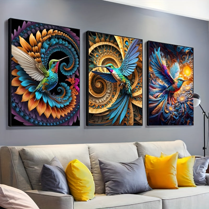 3pcs 15.7*23.6in/40cm*60cm Frameless Modern Watercolor Hummingbird Wall Art Canvas Painting Art for Living Room Cuadros Decor No Frame