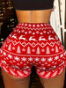 Christmas Print Skinny Shorts, Casual Elastic Waist Shorts, Women's Clothing