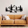 Rustic Metal Wall Art - Mountain & Forest Scene with Pine Trees and Bear, Perfect Gift for Nature Lovers, Oversized Farmhouse Decor, Ideal for Fireplace Mantle