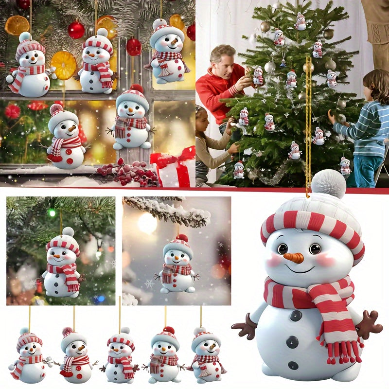 5pcs Acrylic Snowman Ornaments - Classic Christmas Tree Decor for Home & Garden, Perfect for Holiday Parties & Valentine's Day, No Power Needed