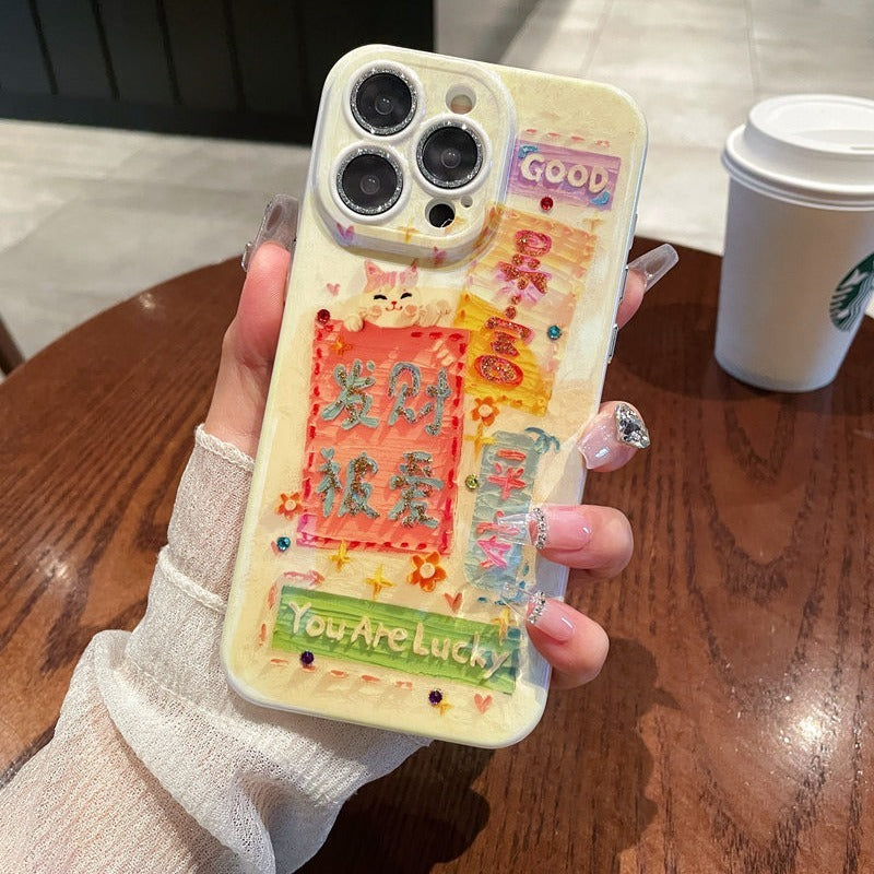 Blue Light Spot Drill Silicone Lens Protector Phone Case