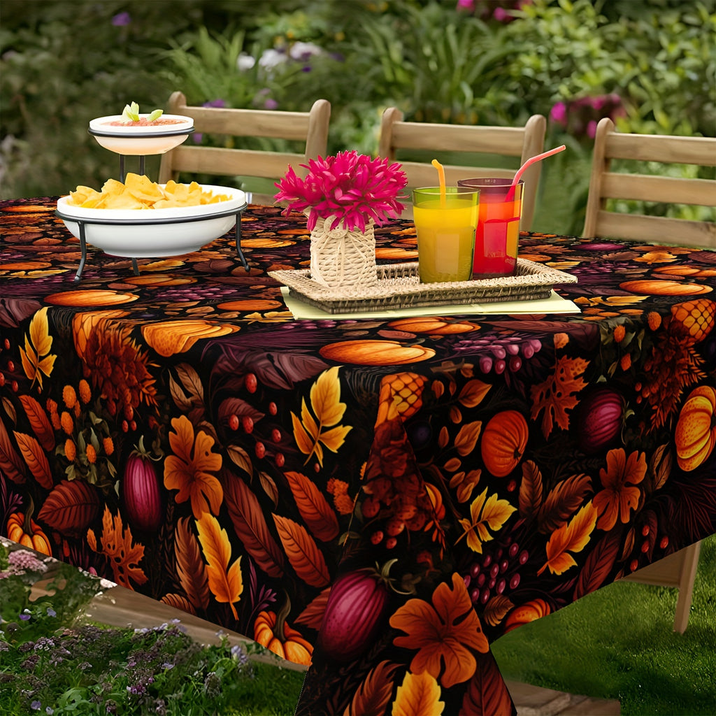 Thanksgiving Delight: Autumn Harvest Round Tablecloth - Stain & Waterproof with Pumpkin and Leaves Design, Perfect for Holiday Dining