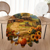 Autumn Harvest Round Tablecloth - Pumpkin, Sunflower & Leaves Design | Stain & Waterproof Polyester Cover for Parties, Home Kitchens & Outdoor Events, for Thanksgiving, Autumn