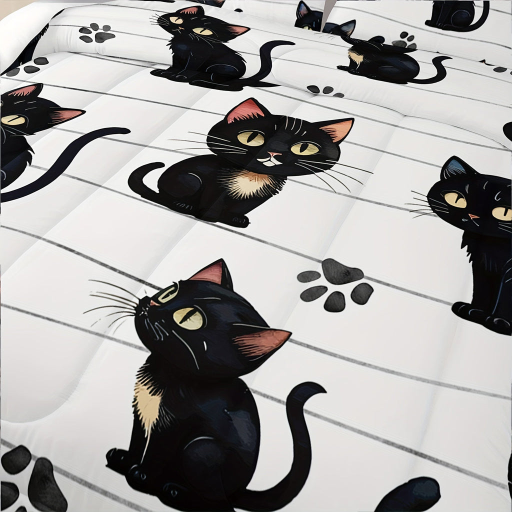 Kawaii Cute Cat Print Duvet, All Season Bedding Set For Bedroom Bed Decor, Animal Cute Comforter Set - 1 Comforter With 2 Pillowcases