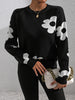 Floral Pattern Crew Neck Sweater, Casual Long Sleeve Sweater For Fall & Winter, Women's Clothing