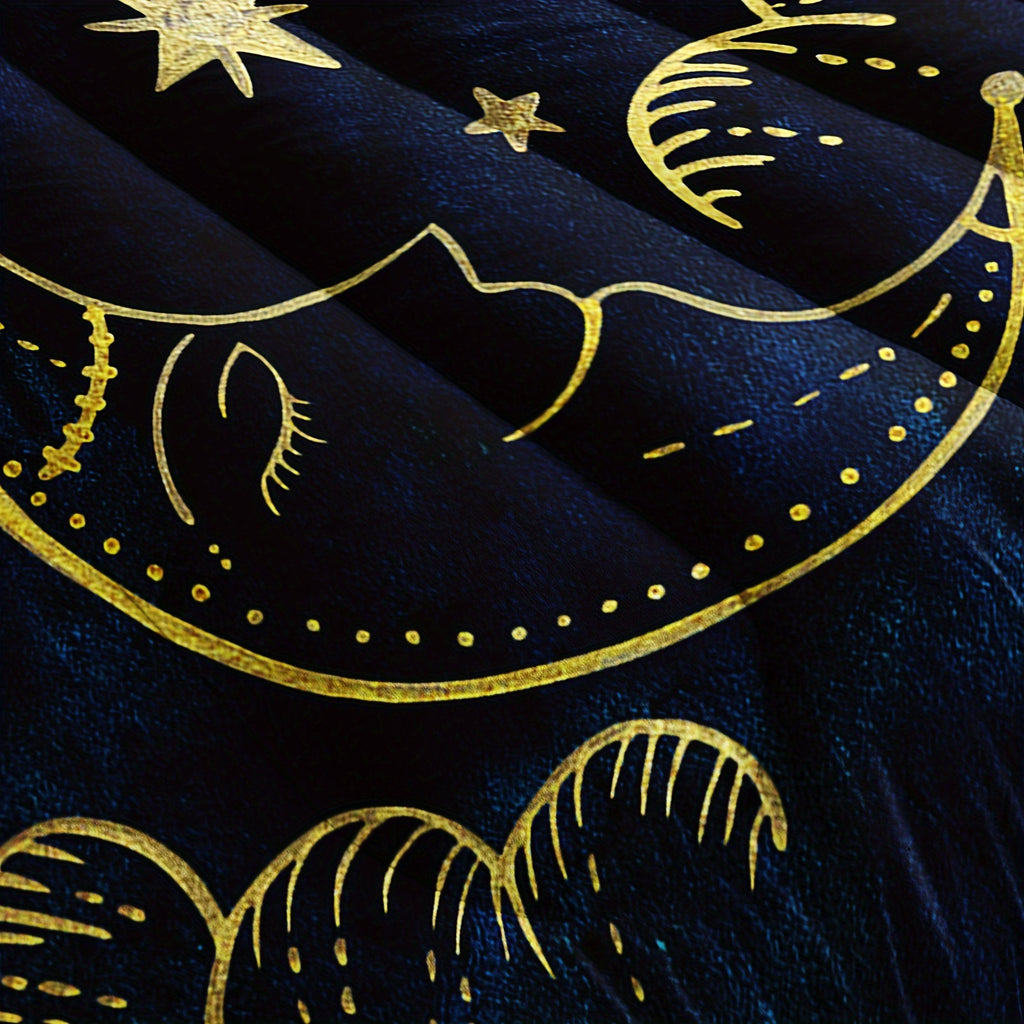 Sun and Moon Comforter Set, Starry Sky Celestial Star Bedding Set, Blue Golden Bohemian Gothic Comforter Set