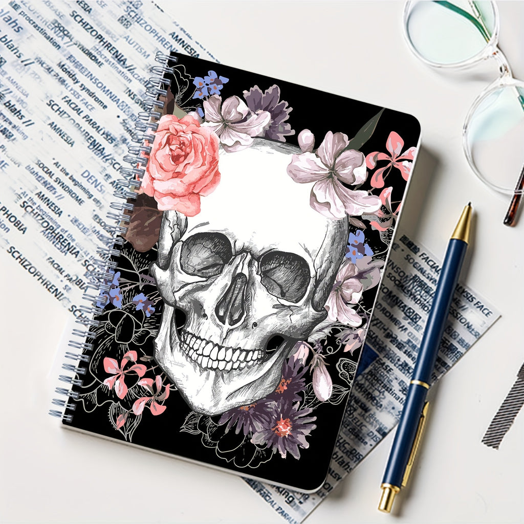 Skull Pattern A5 Spiral Notebook - 5.83" x 8.27" College Ruled Journal for Daily Office Supplies