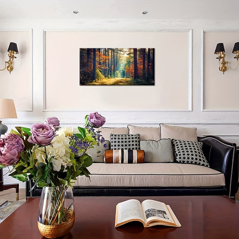 Autumn Forest Large Stretched Canvas Wall Art For Living Room Bedroom Home Decoration  Mordern Morning Sunlight Wood Print Picture Painting Decor Giclee Artwork Gallery Wrapped Gift Inner Frame