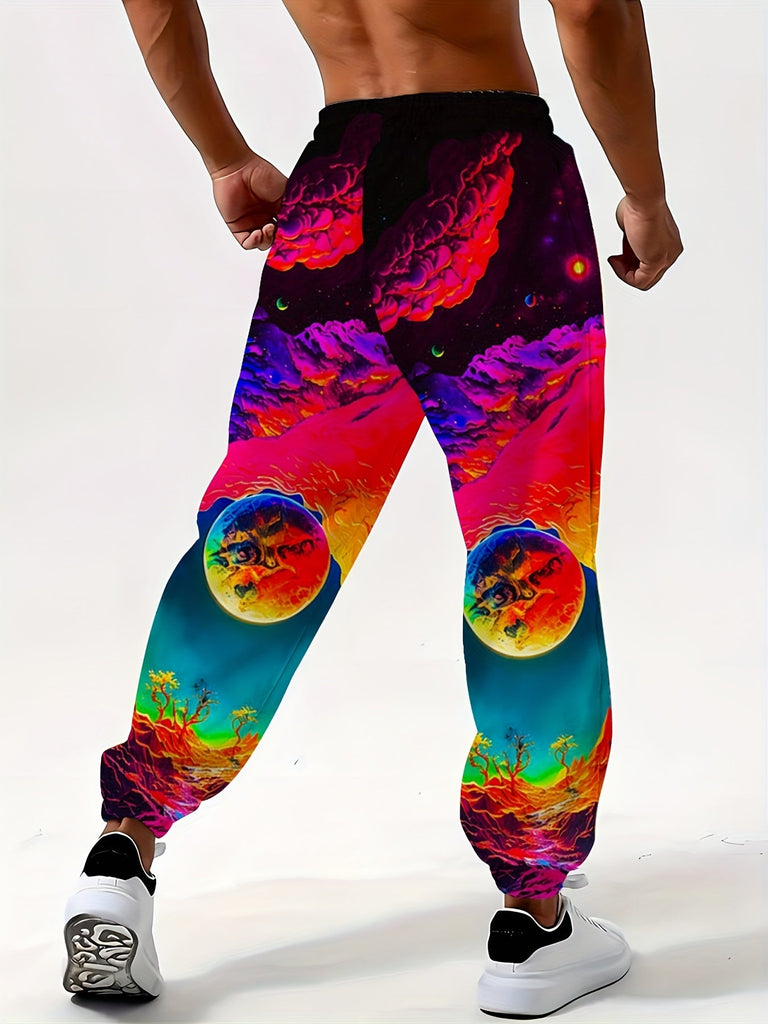 Men's Plus Size 3D Futuristic Environment Print Sports Joggers - Drawstring Trousers With Pockets For Outdoor Activities - For Men - Suitable for Sports & Casual Wear - Perfect Gift for Active Guys