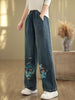 Casual Dragon Embroidery Baggy Jeans For Women - Soft, Comfortable, Versatile, Flattering And Casual Straight Leg Baggy Pants For Everyday Wear, Practical Pockets