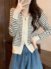 Women's Striped Hooded Knit Sweater Cardigan, Viscose, Korean Style, Zippered, Long Sleeve, Winter Casual Loose Fit Top