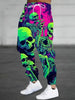 Plus Size Men's Allover Psychedelic Skull Graphic Drawstring Jogger Pants, Elastic Waist Pants Outdoor Activities Trousers