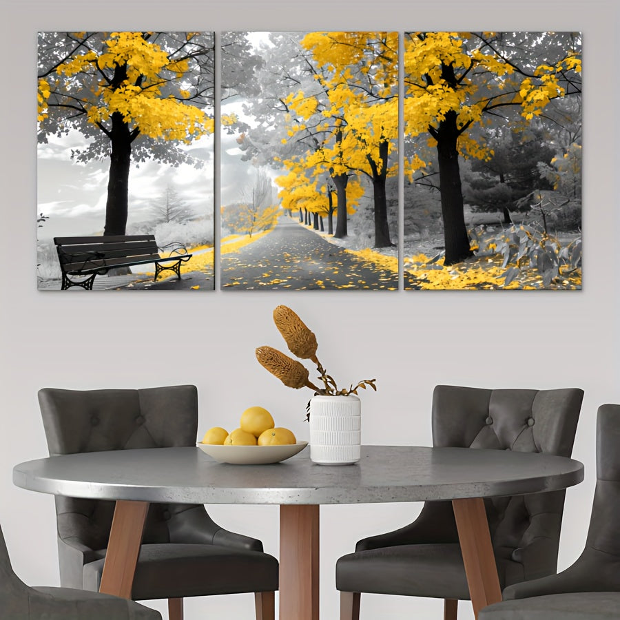 3pcs/set Yellow Tree And Black And White Background Framed Canvas Poster, Modern Wall Art for Bedroom, Living Room, and Corridor, Ideal Decor and Room Decoration Gift