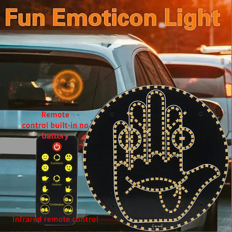 1pc Fun Emoticon LED Car Light with Remote, 12 Gestures Expression, Battery-Operated Neon Decorative Ambiance Lighting for Vehicles, Party, Halloween - 36V Max