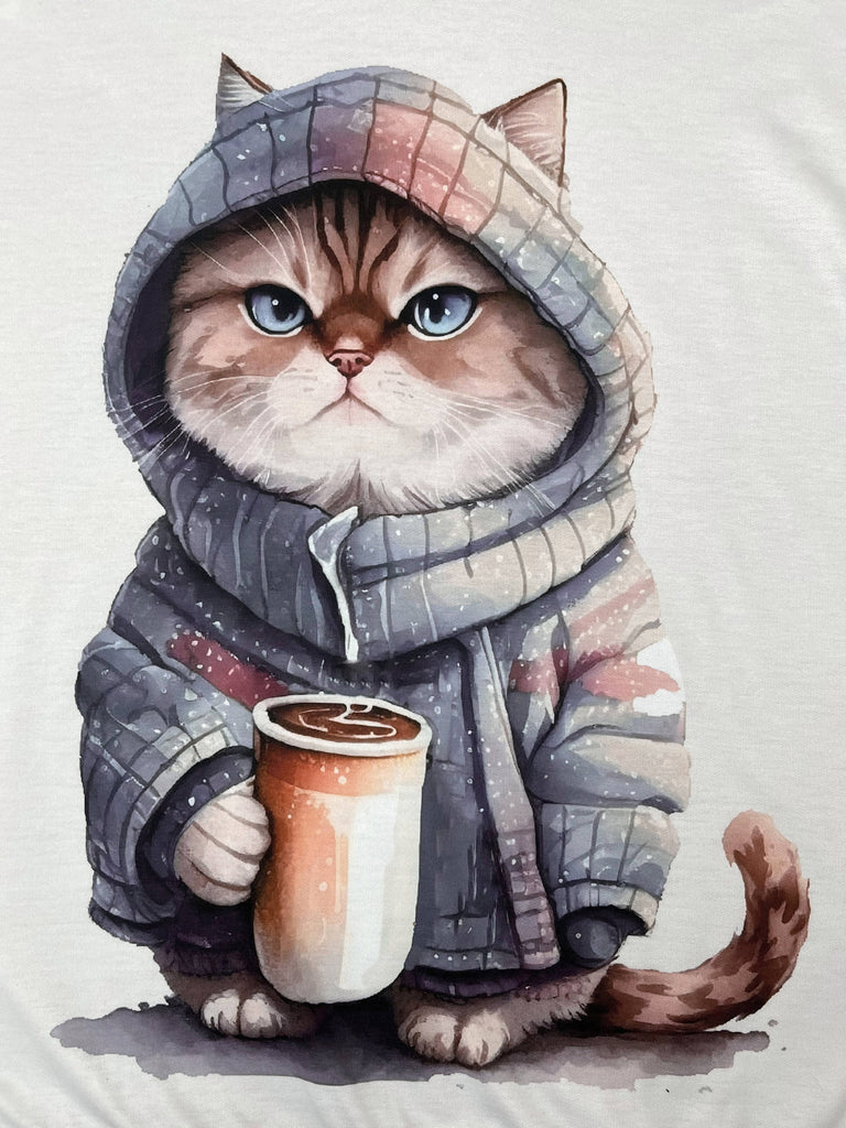 Cartoon Cat Print Knitted Hoodie, Casual Long Sleeve Hooded Sweatshirt For Spring & Summer, Women's Clothing