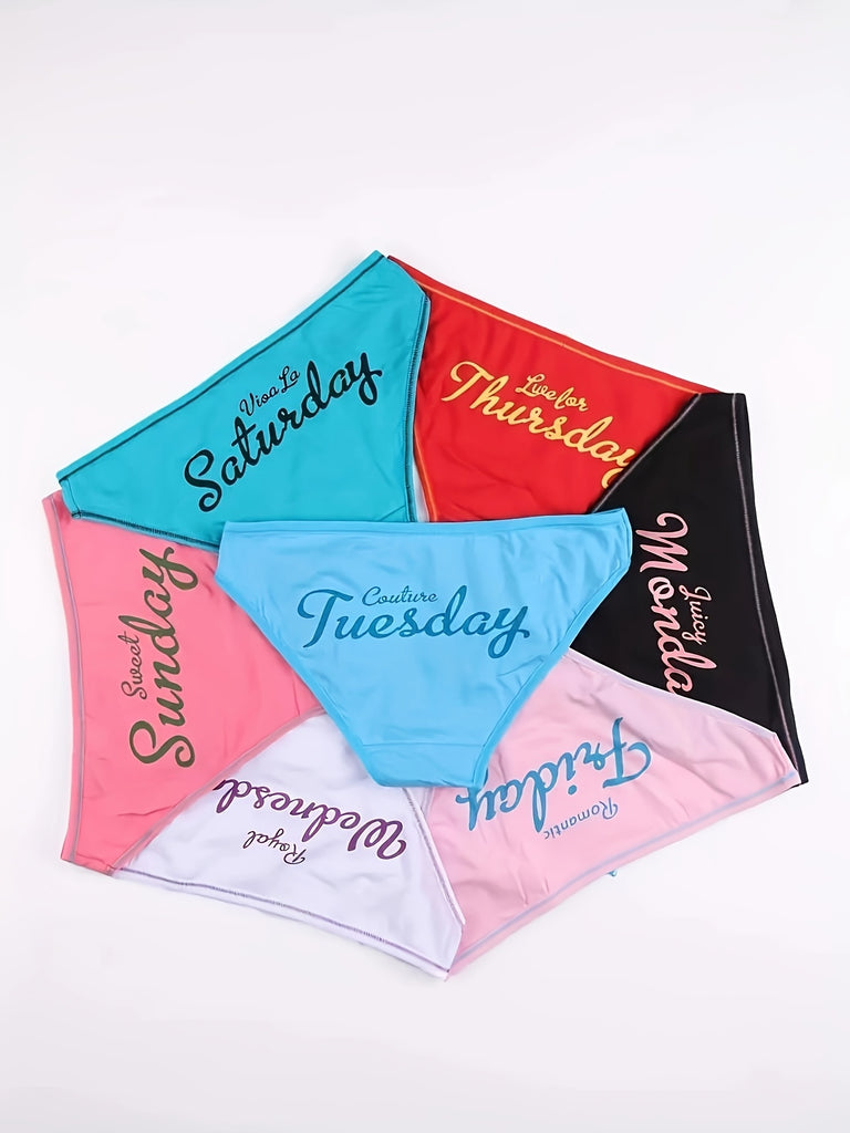 7 Pcs Soft & Breathable One Week Colorful Women's Bikini Panties, Intimates Briefs Underwear & Lingerie